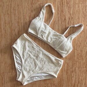 Andie Cream Textured High-Waist Bikini Set